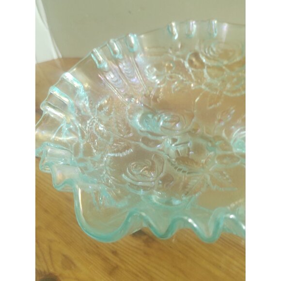 Vintage Imperial Glass Ice Blue 3 Footed Glass Bowl Maker Marked with Iron Cross - Picture 8 of 13